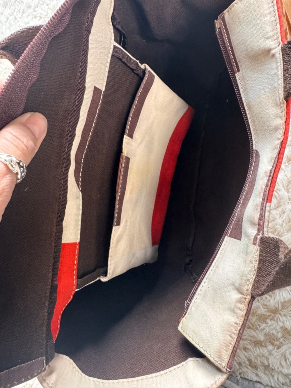Vintage Bally canvas Tote Bag with Red, Brown & Cream printing - Picture 7 of 14